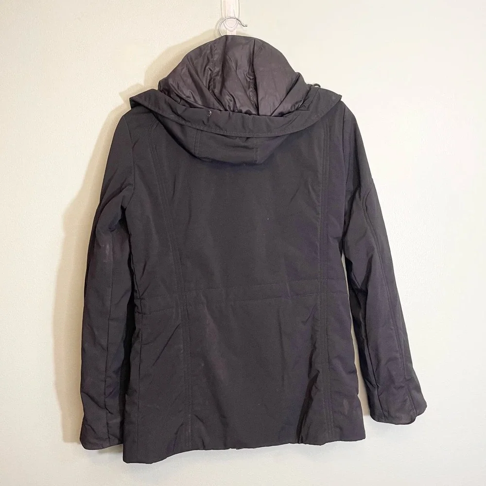 Post Card black Hooded Coat Italian Double Zipper Puffer Jacket Size 4 - Picture 10 of 16